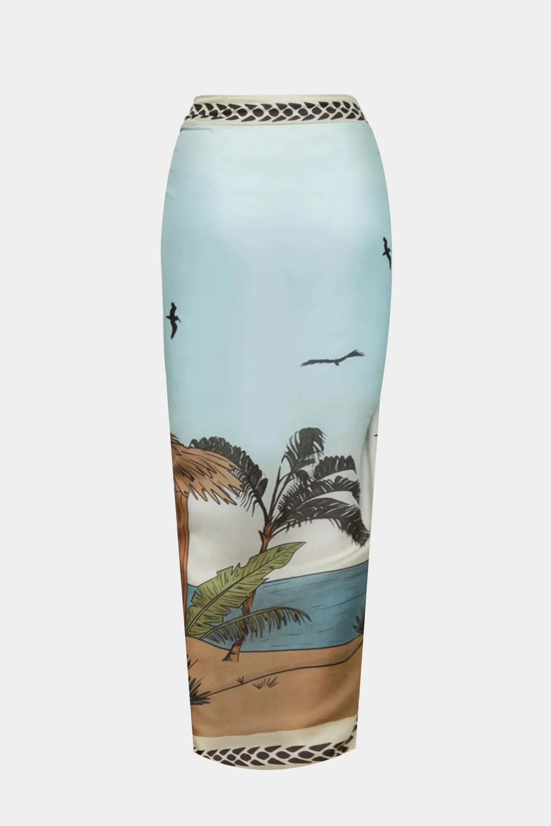 Palm Print Chiffon Tie Front Skirt