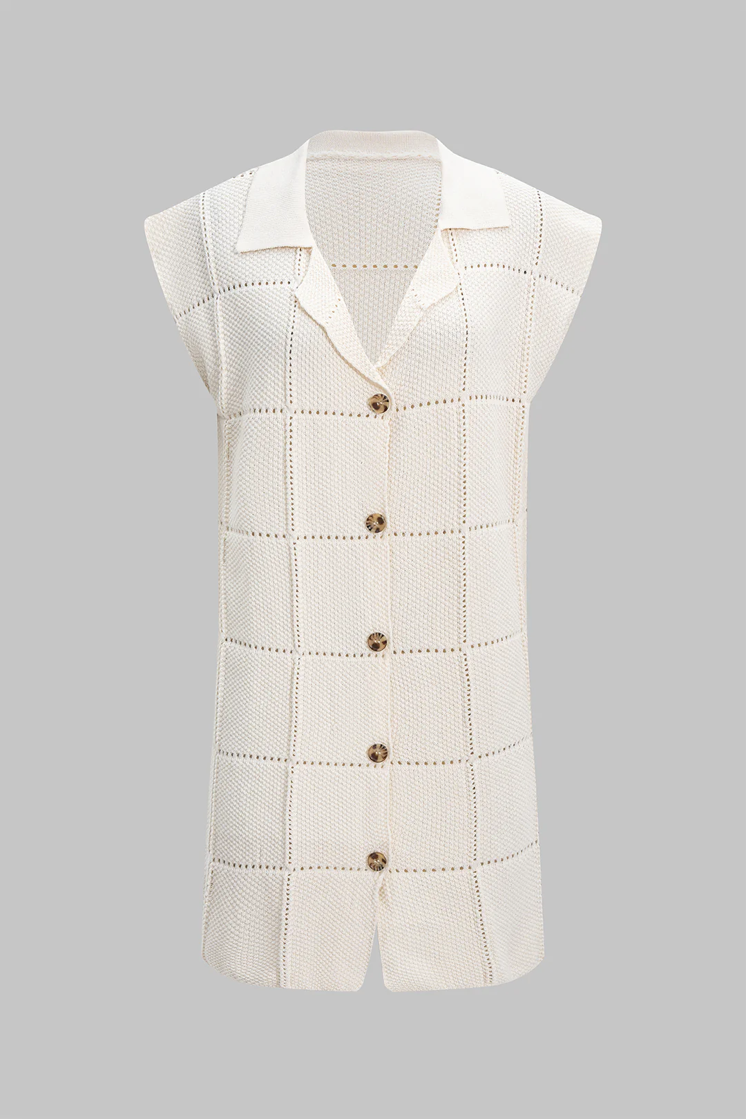 Button Lapel Short-Sleeve Midi Dress