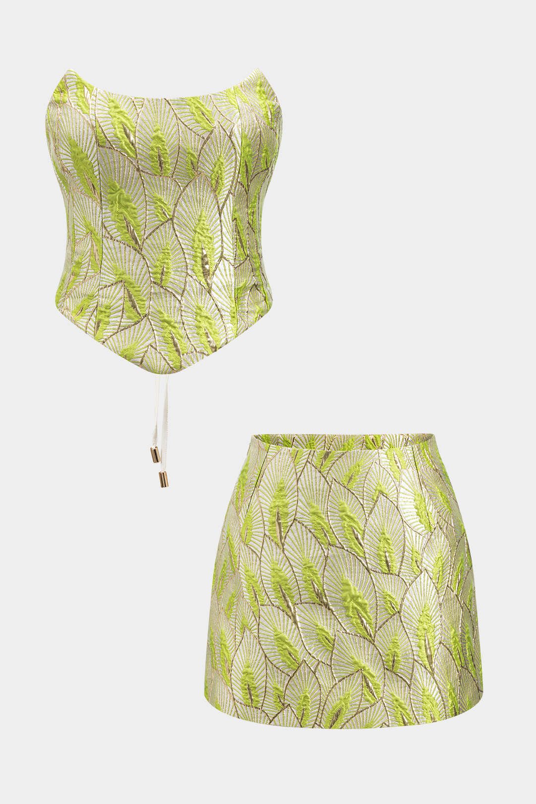 Jacquard Tie Back Tube Top And Skirt Set