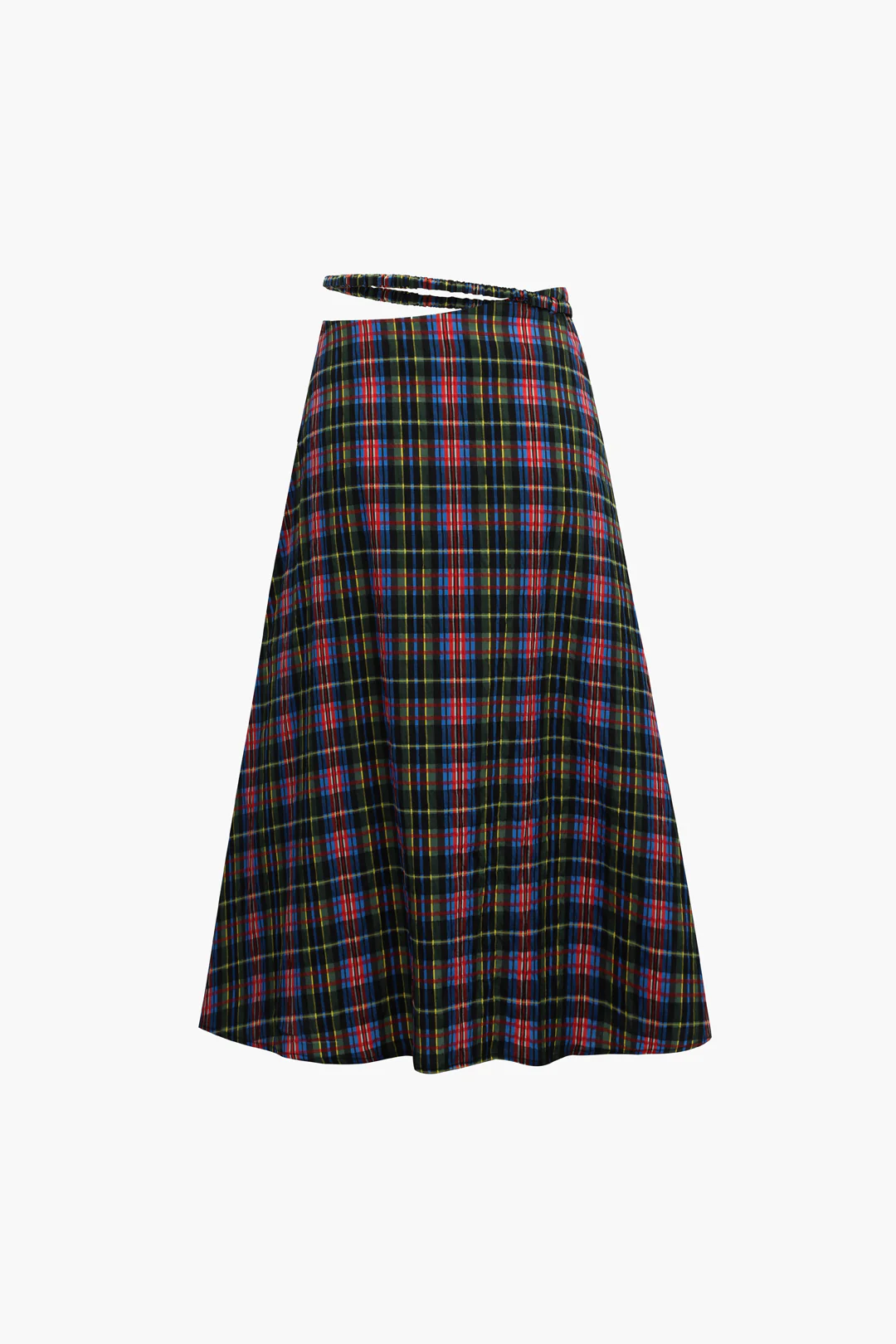 Plaid Cut-Out Waist Mid-Length Skirt