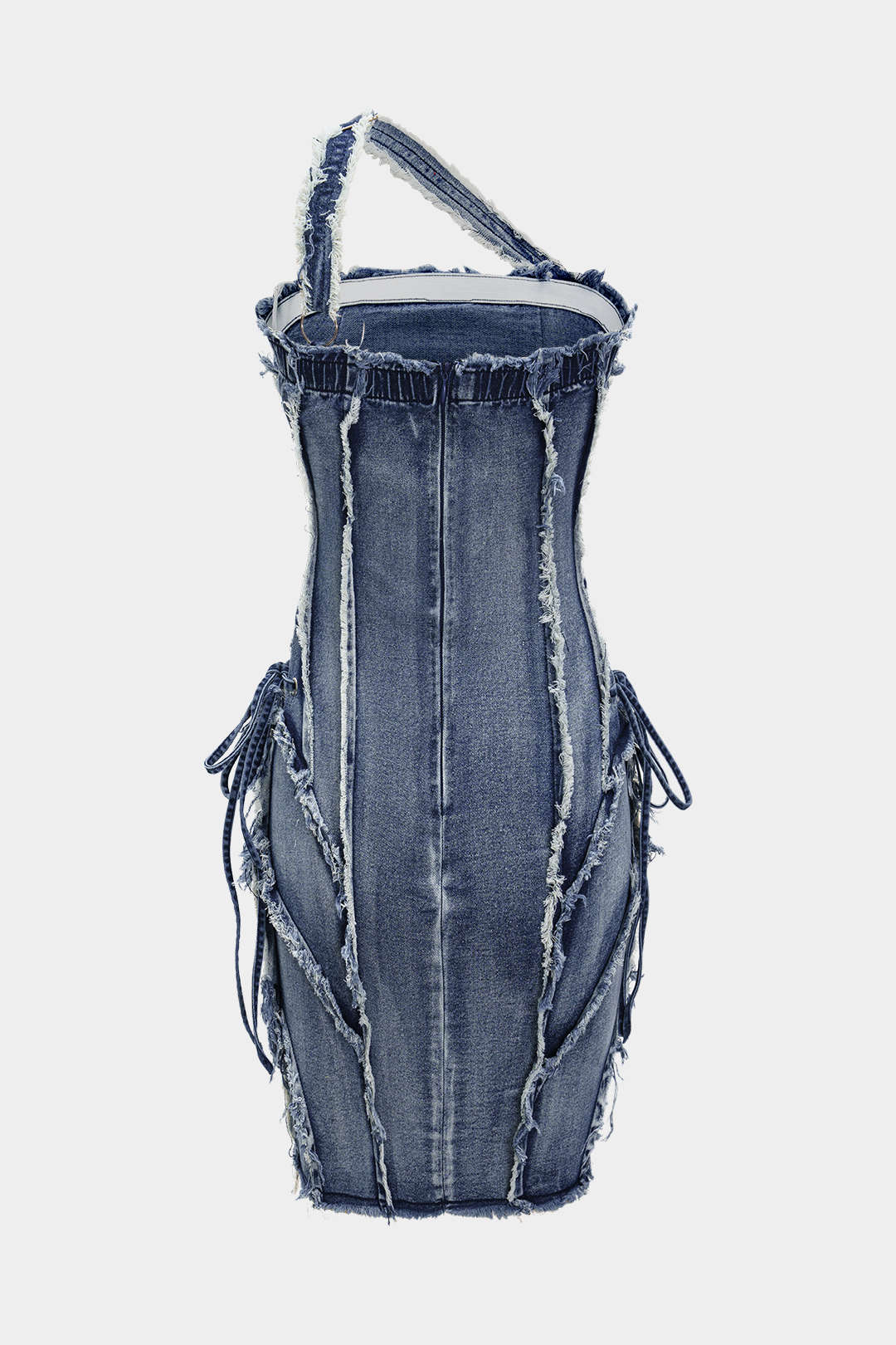 Asymmetrical Frayed Denim Mini Dress