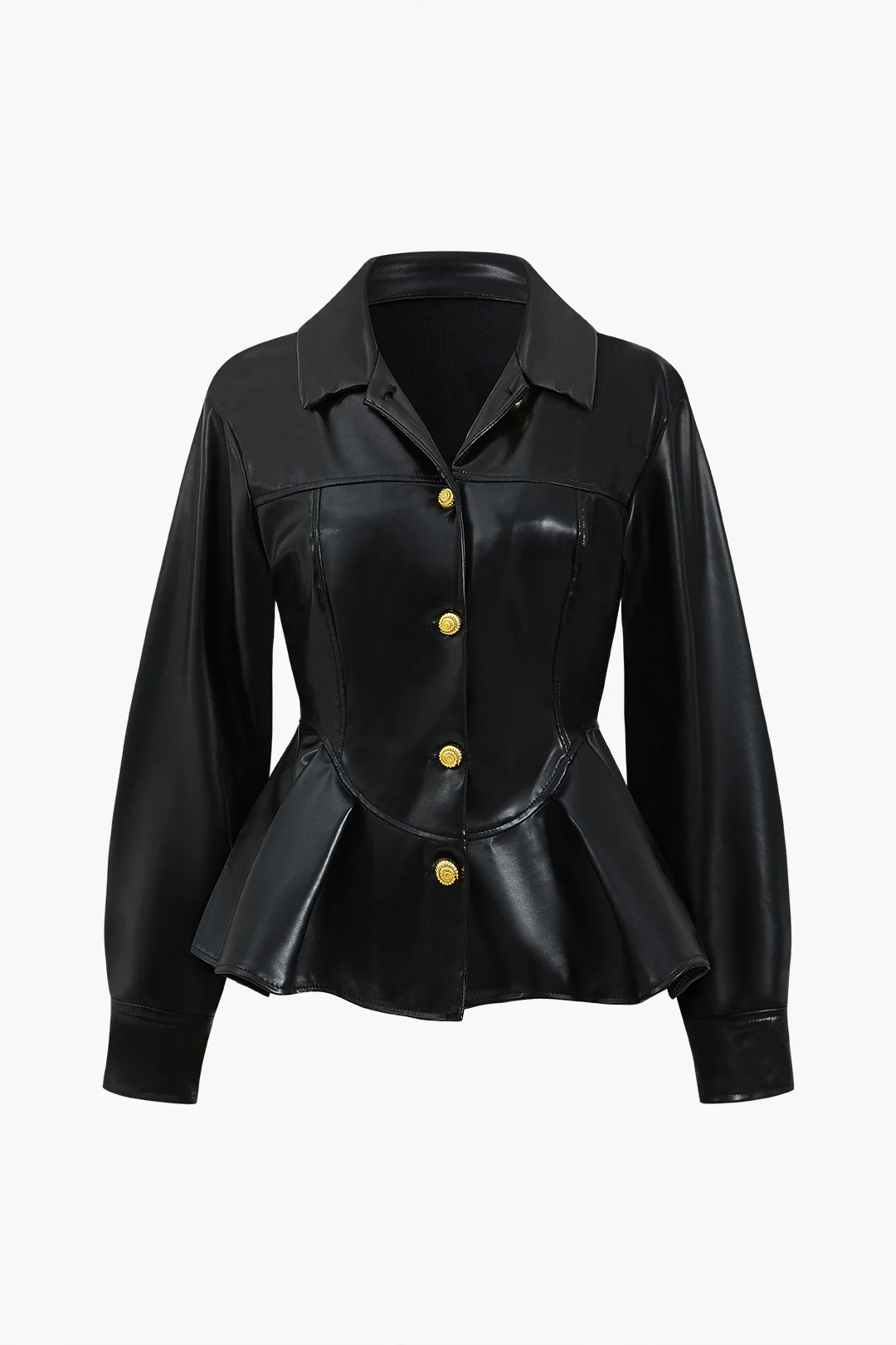 Faux Leather Button-Ruched Jacket