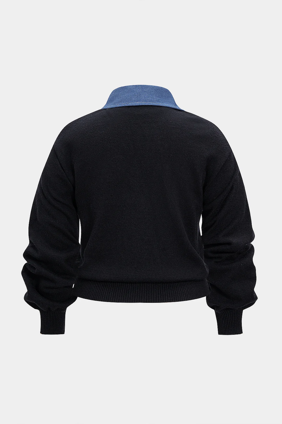 Plus Size Knit Metallic Button Patchwork Long-Sleeve Top