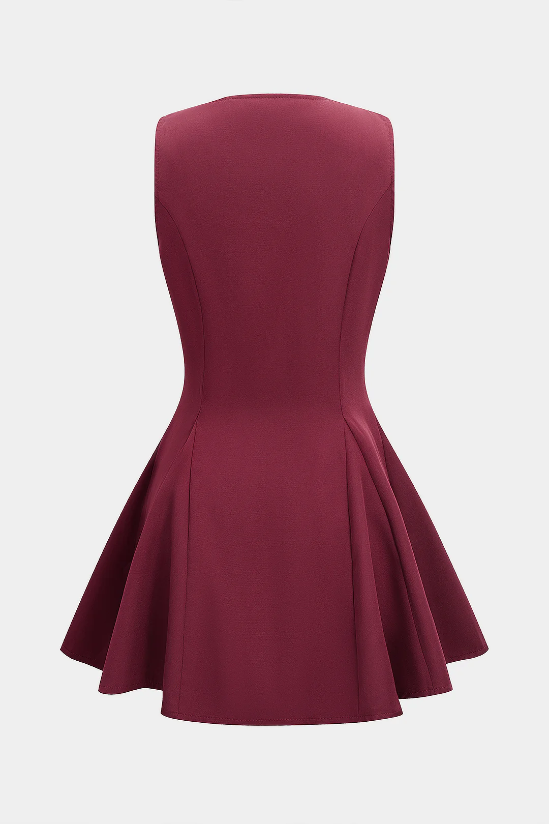 Pleated Button V-Neck Sleeveless Mini Dress