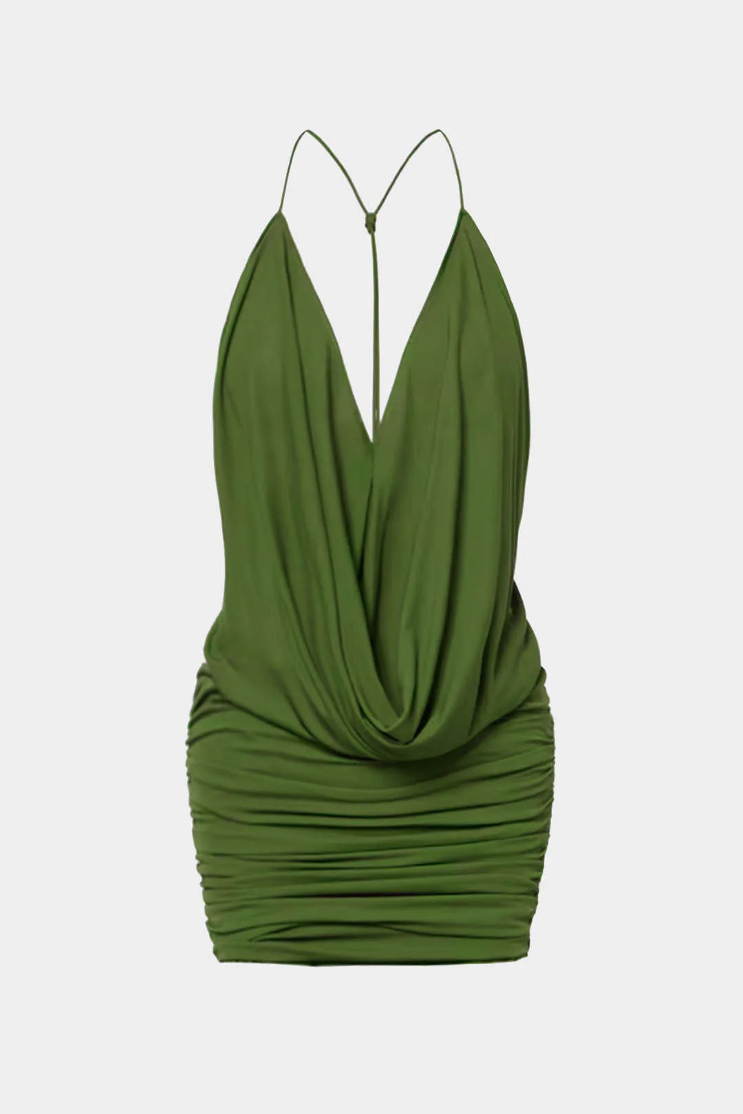 Cowl Neck V-Neck Ruched Slip Sleeveless Mini Dress