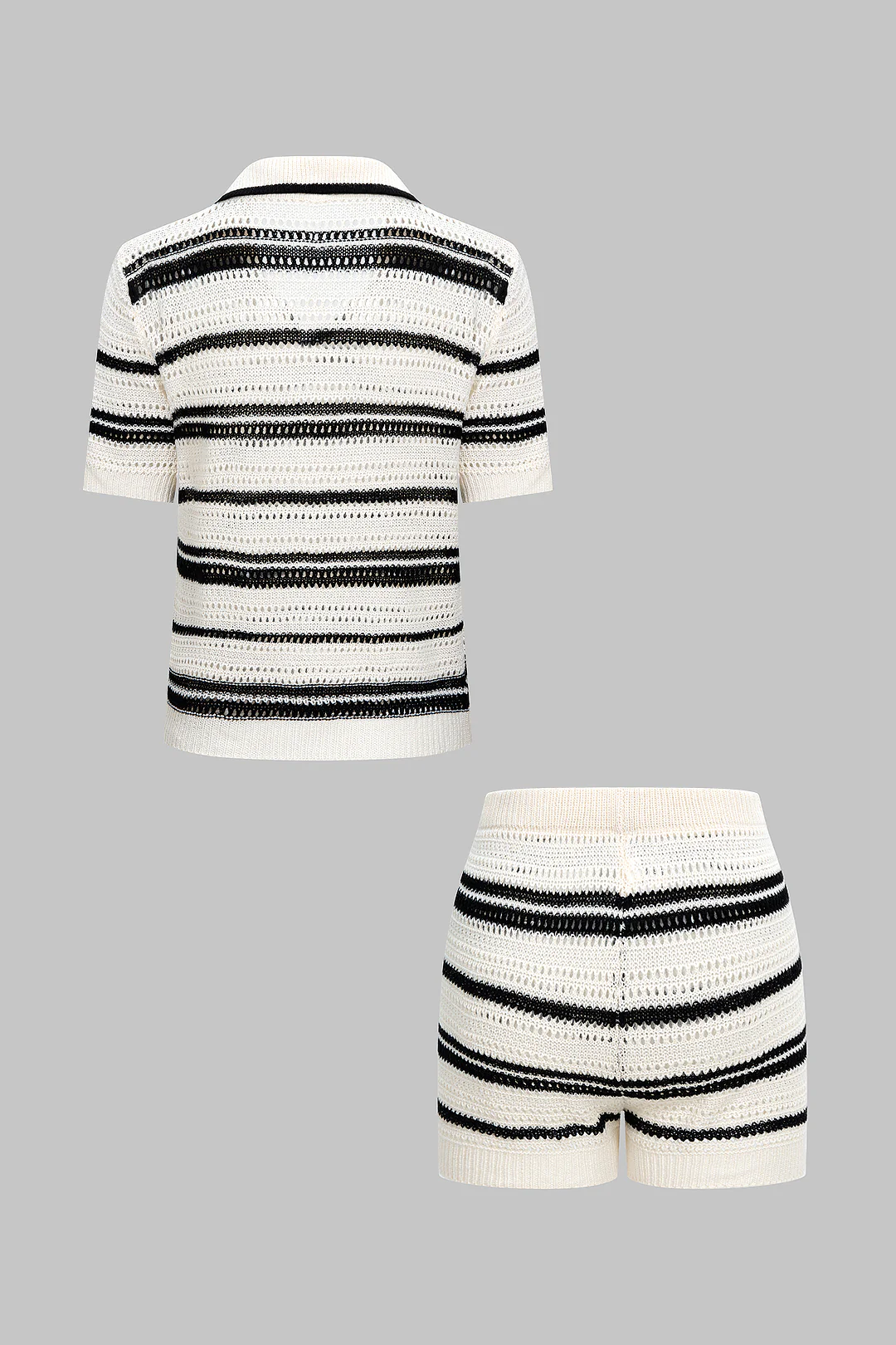 Knit Crochet Contrast Short Sleeve and Shorts Outfit