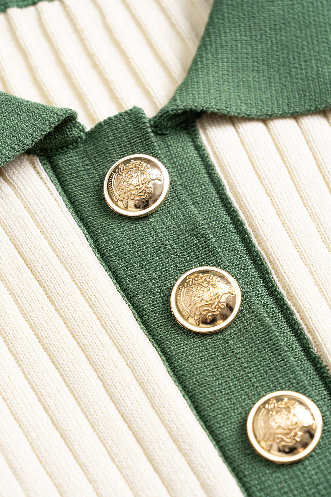 Knit Contrast Metallic Button Short Sleeve Dress