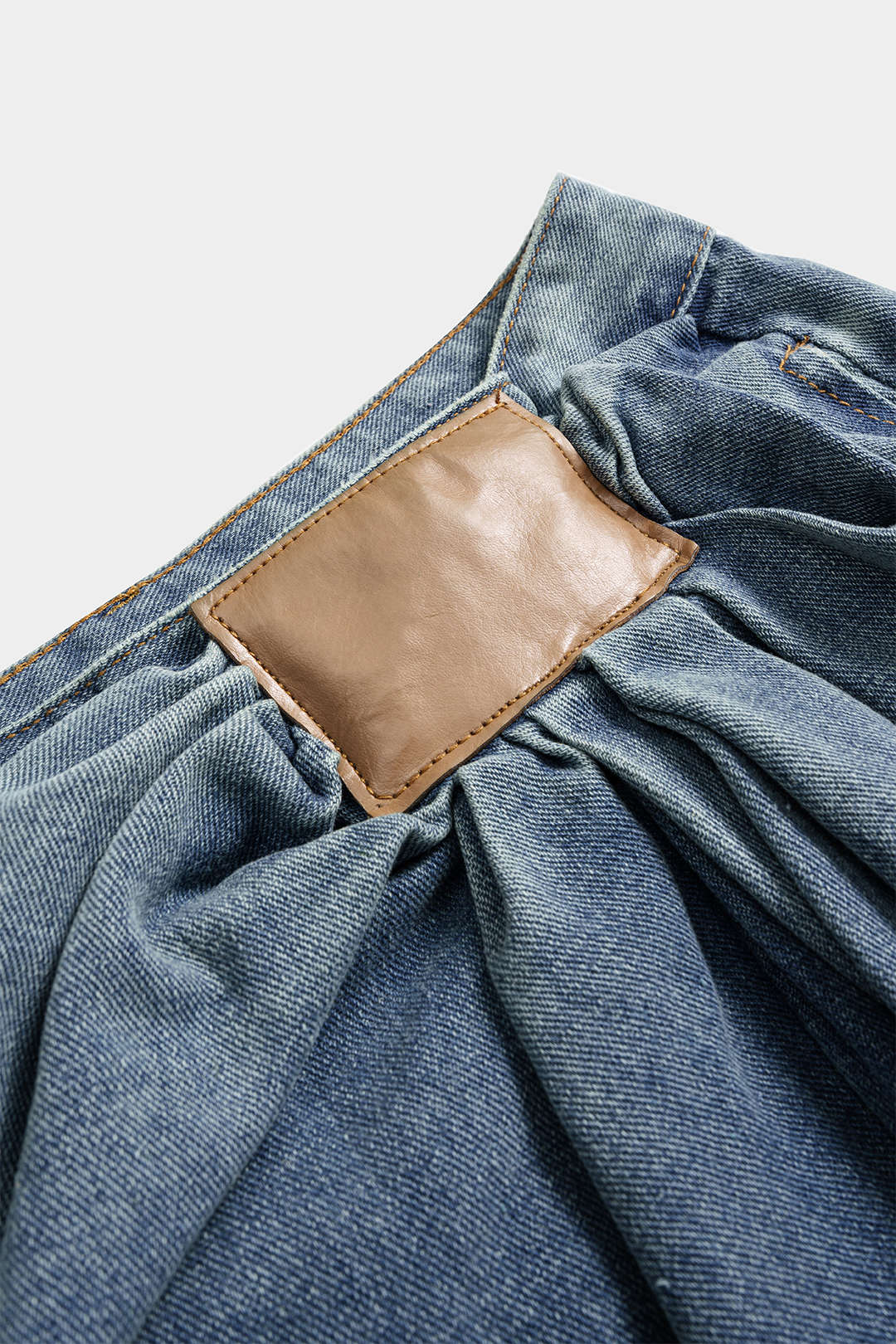 High Waist Ruched Wide Leg Denim Jeans