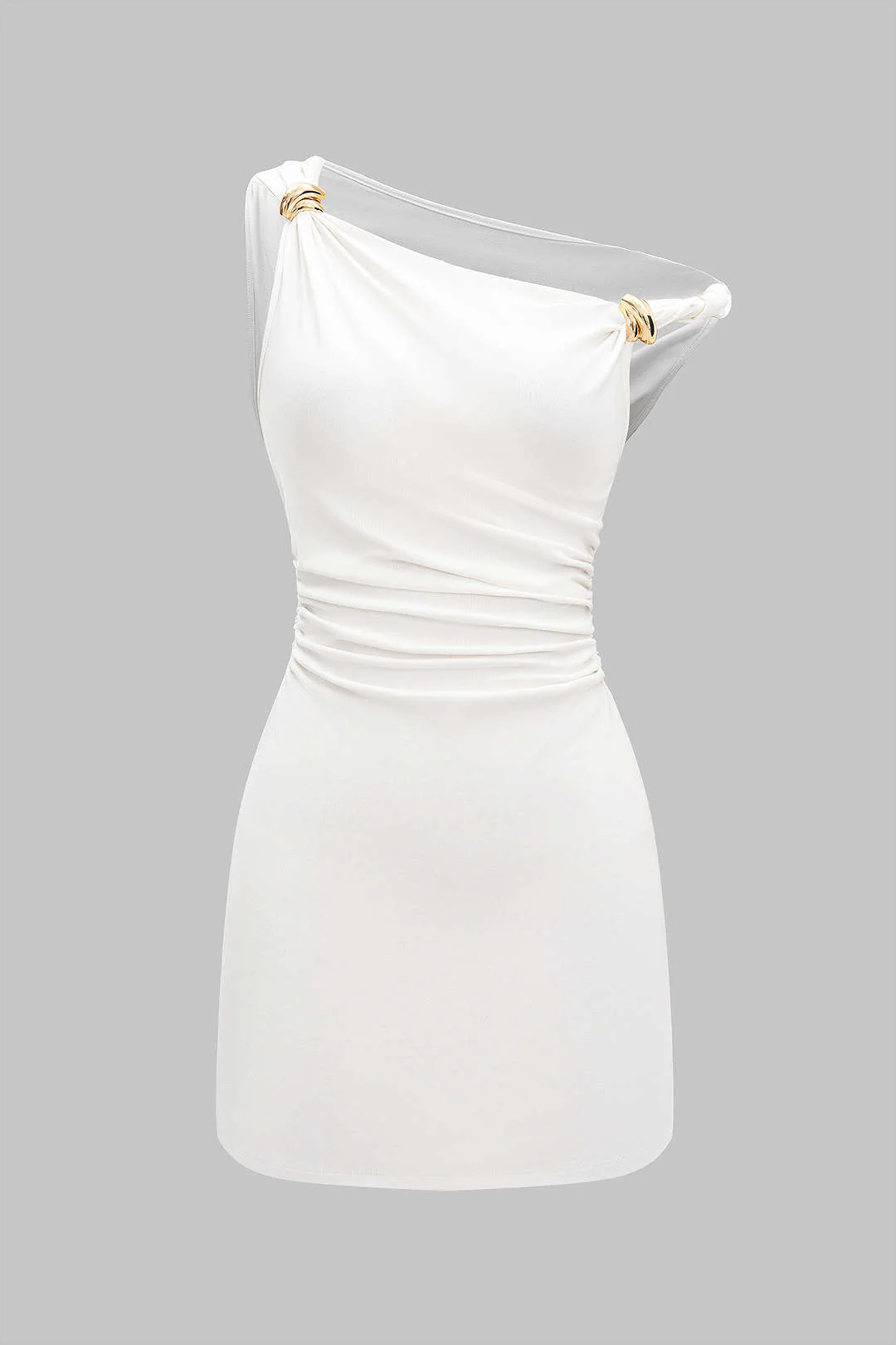 Metallic Decor Twist Knot Off Shoulder Sleeveless Mini Dress