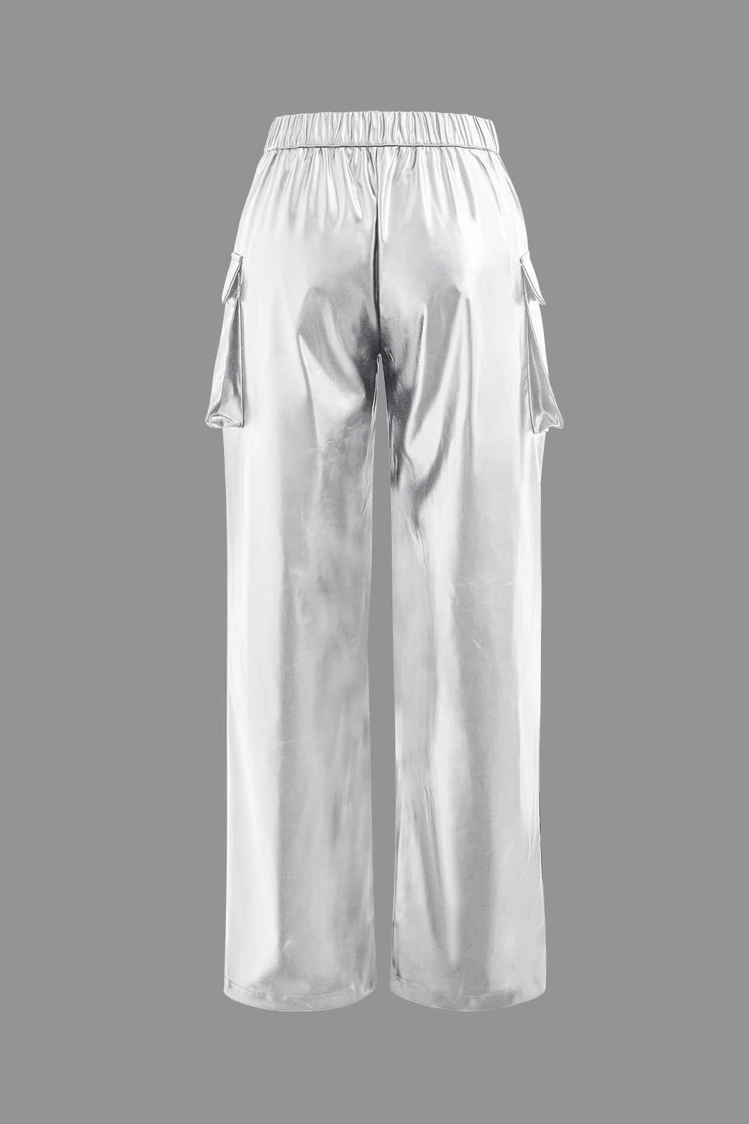 Faux Leather Flap Pocket Straight-Leg Cargo Trousers