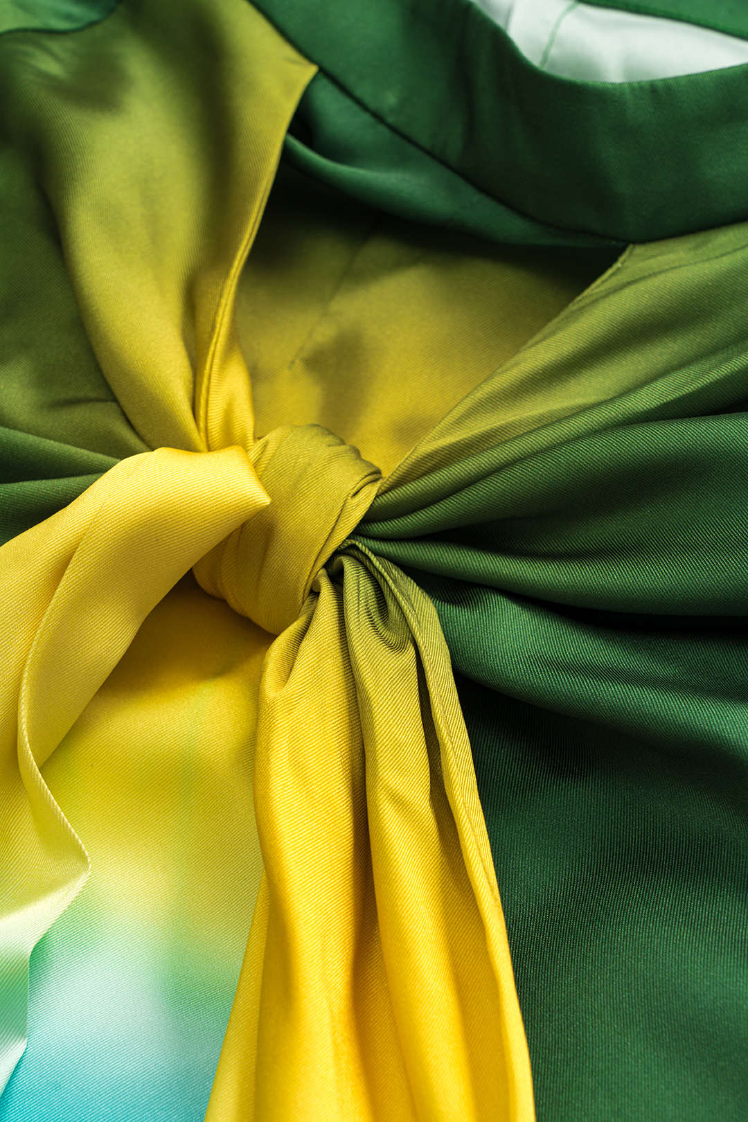 Ombre Print Satin Ruched Tie-Front Zippered Skirt