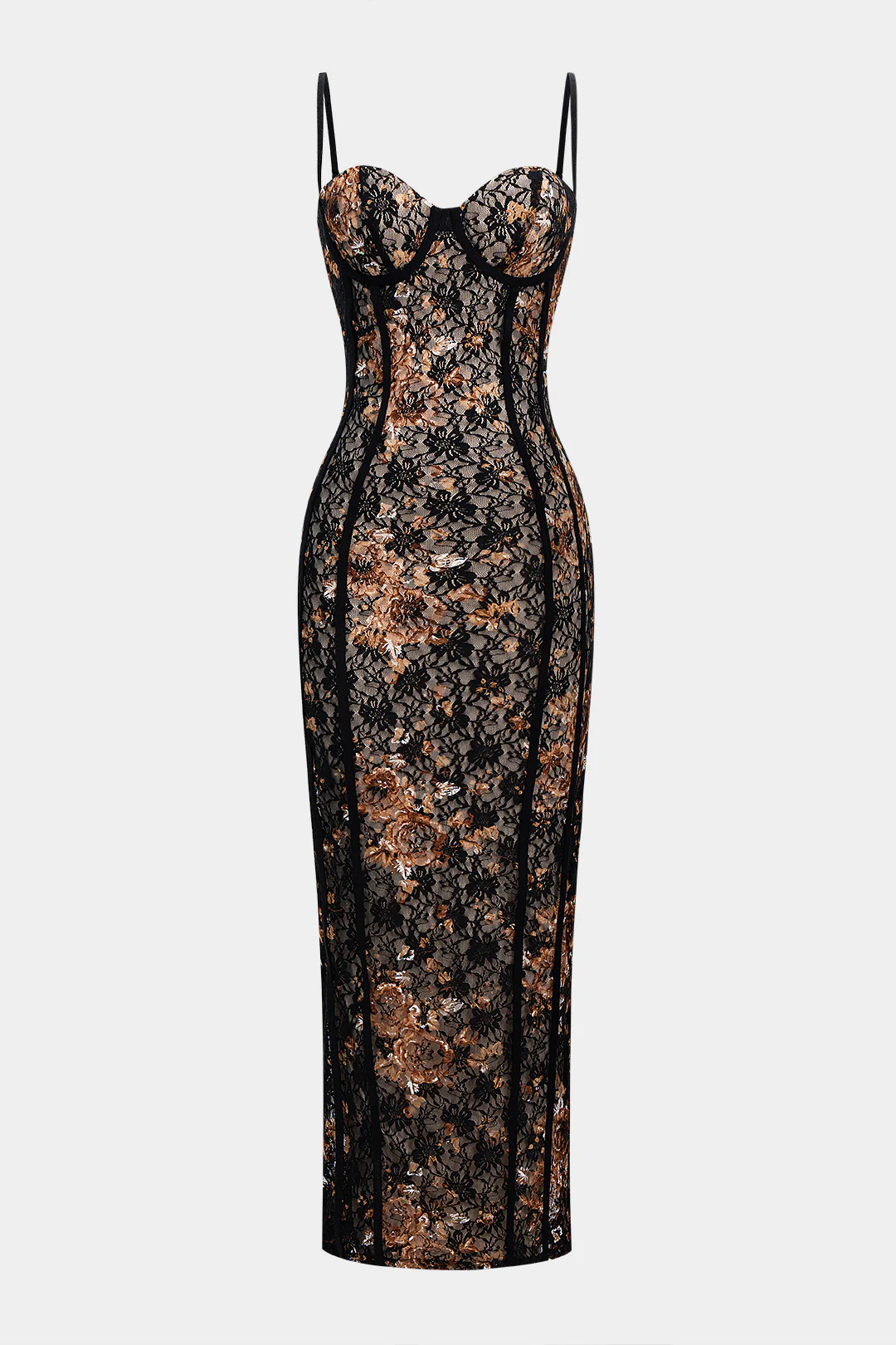 Floral Print Lace Patchwork Underwire Sleeveless Maxi Slip Dress