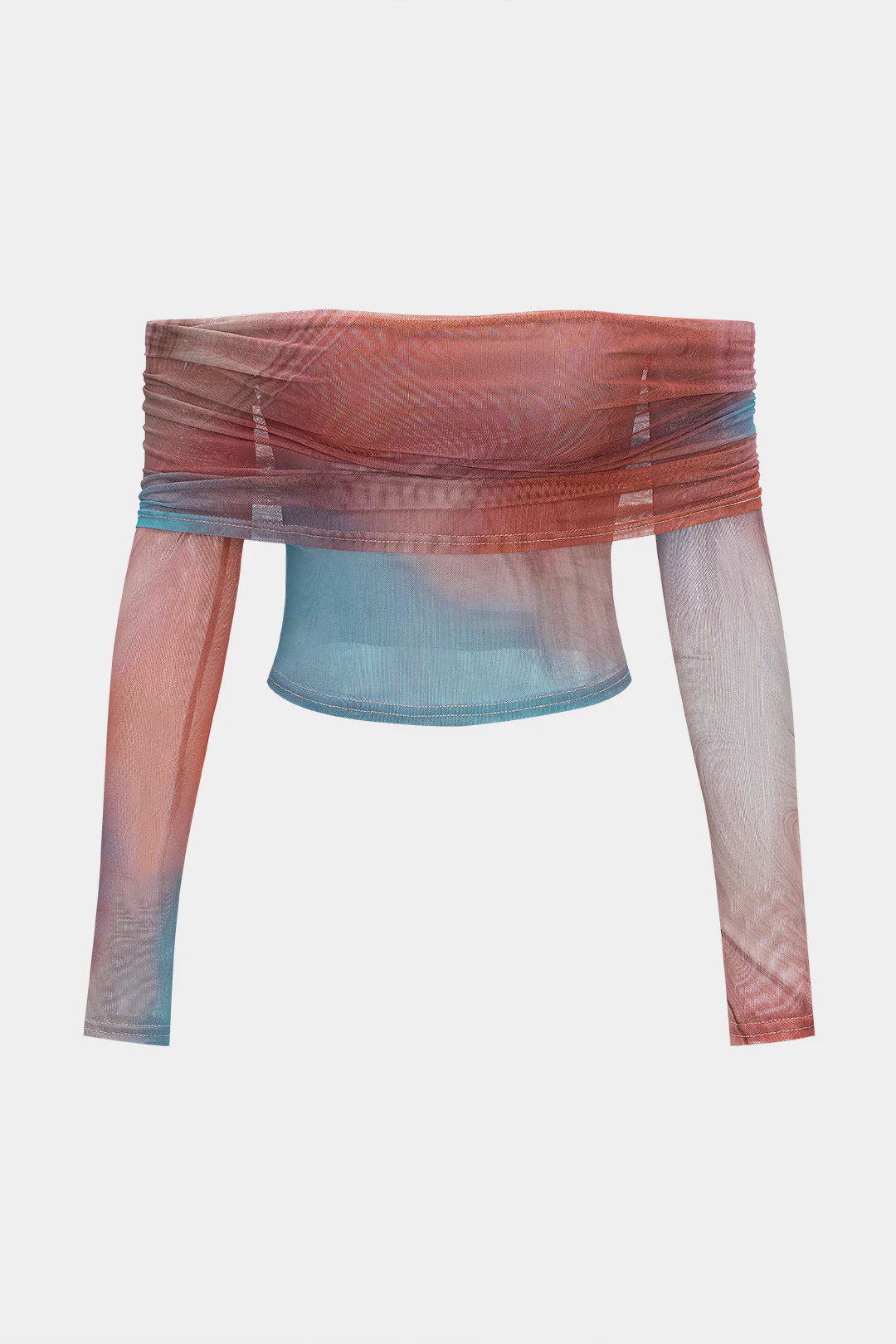 Ombre Print Mesh Off Shoulder Long-Sleeve Top