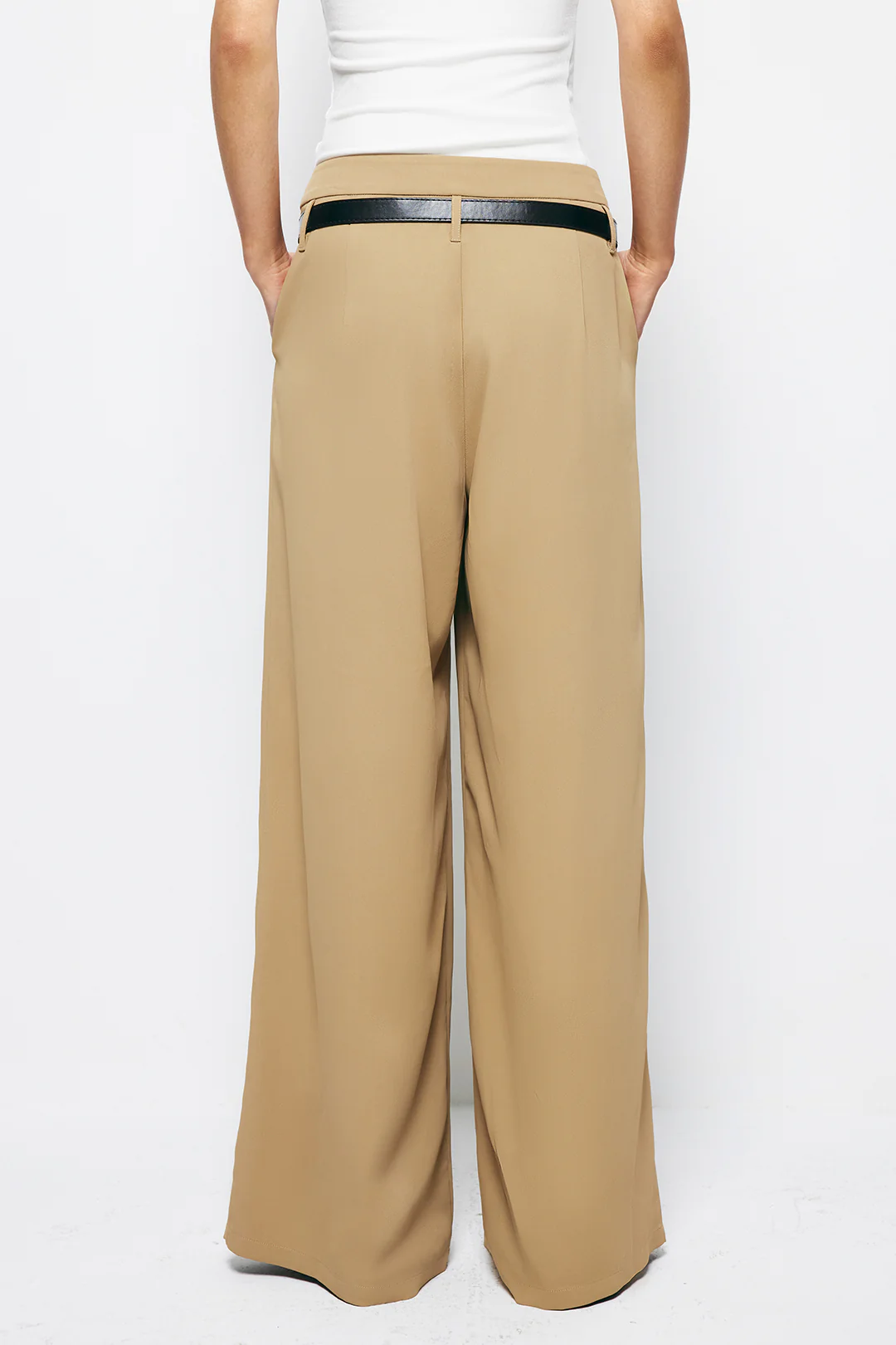 Ruched Wide-Leg Pants with Belt