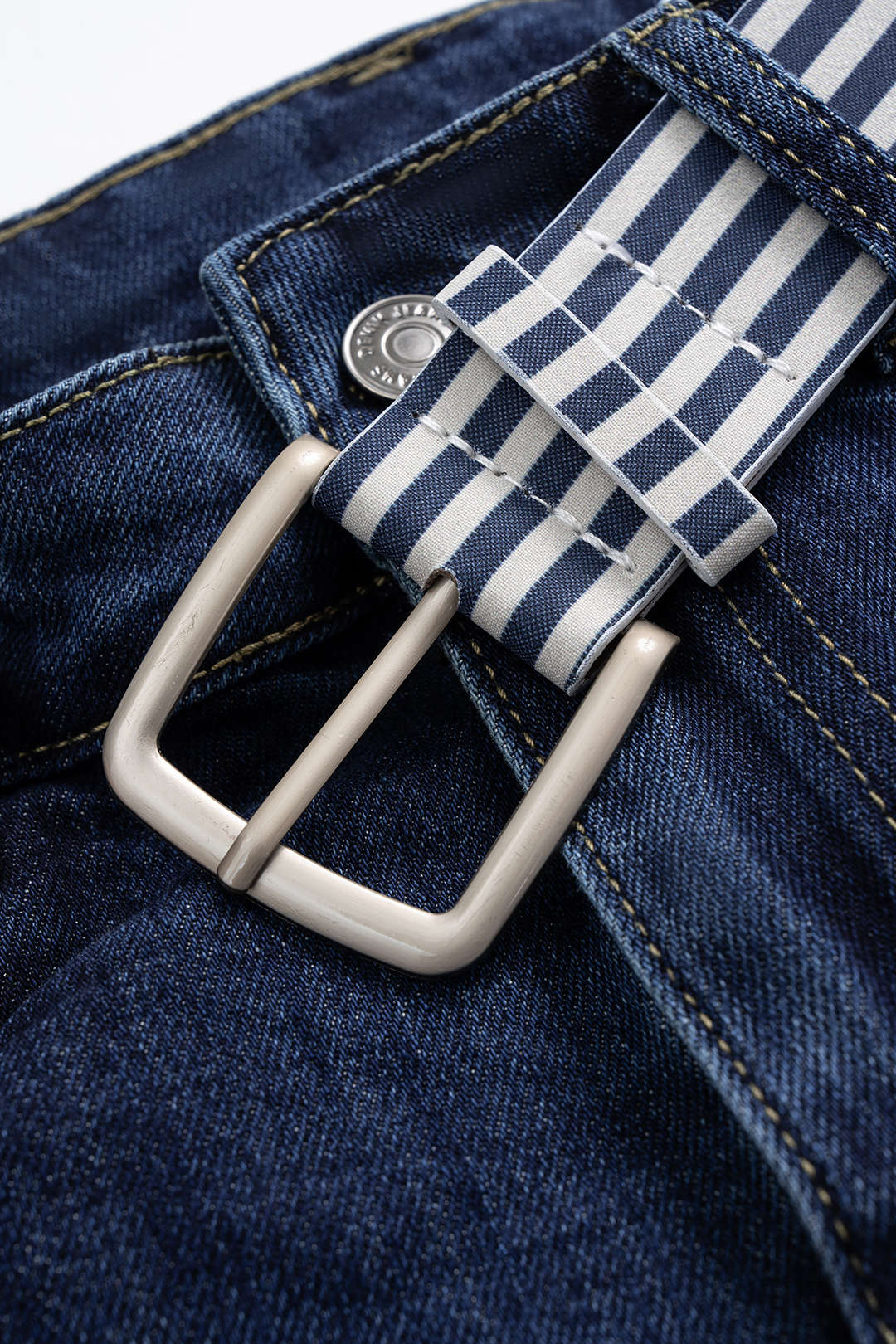 Denim Belted Flared Leg Pants