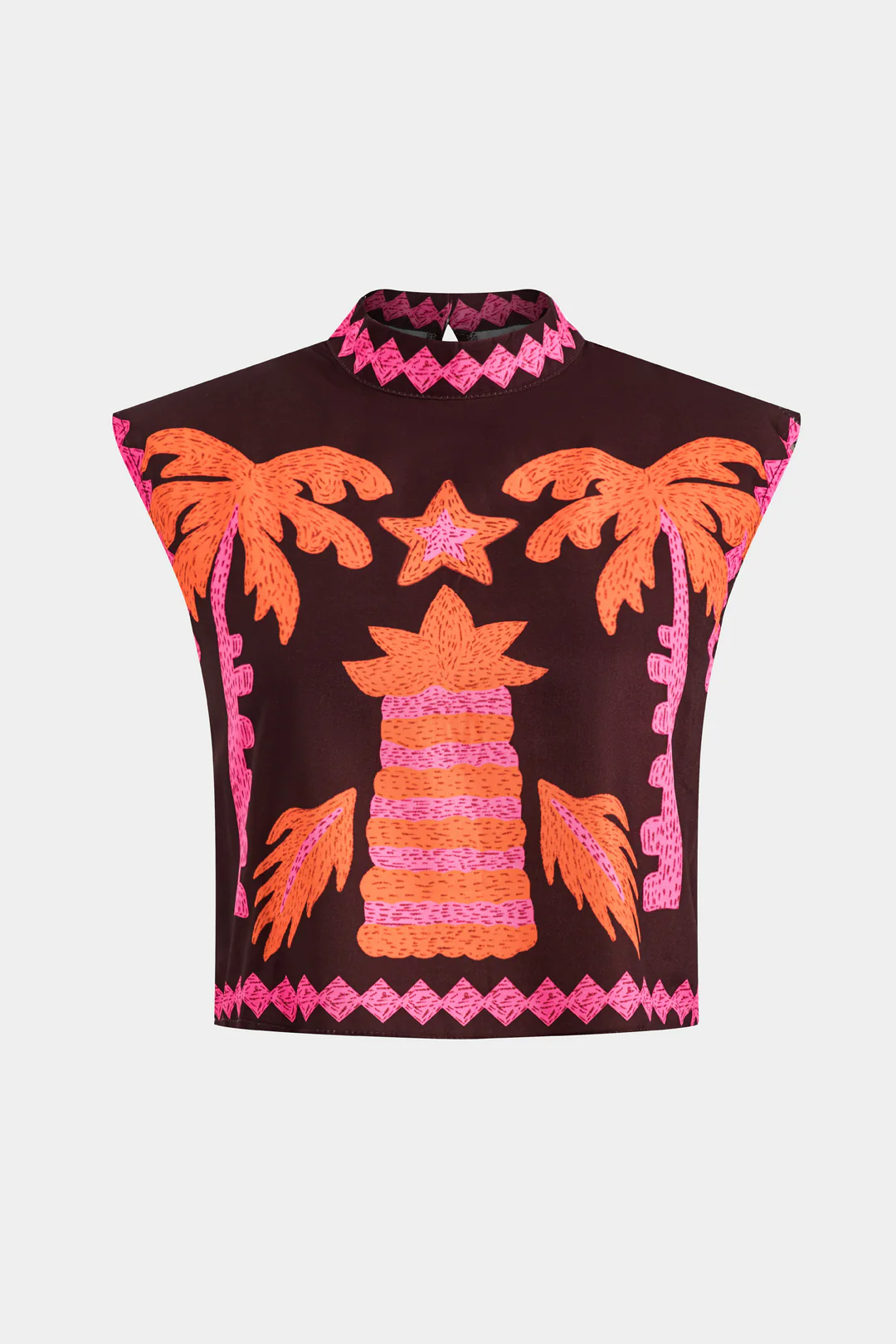 Coconut Palm Print Cut Out Button Top And Zipper Skirt Set