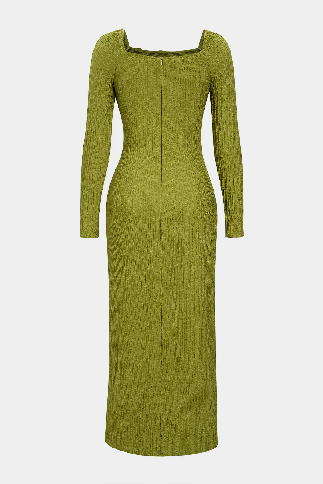 Zipper Square Neck Twist Knot Long Sleeve Maxi Dress