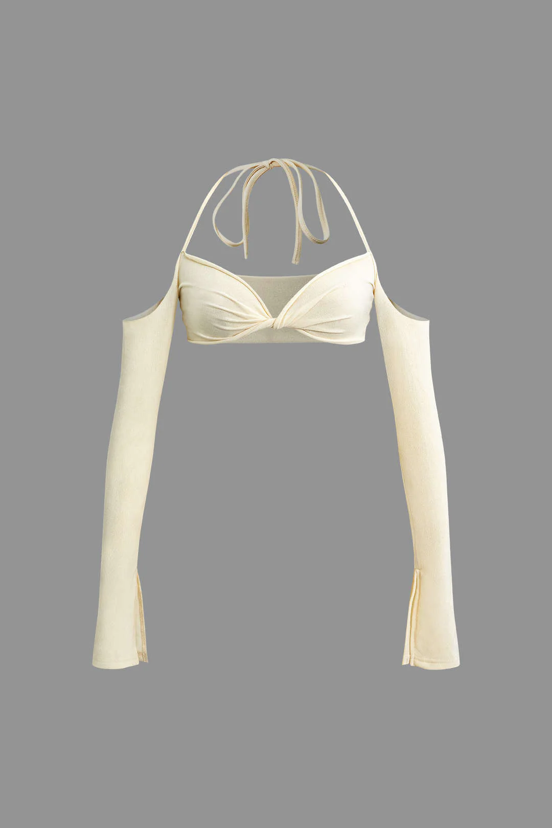 Twist Tie Halter Long Sleeve Bra Top and Maxi Skirt Outfit Set