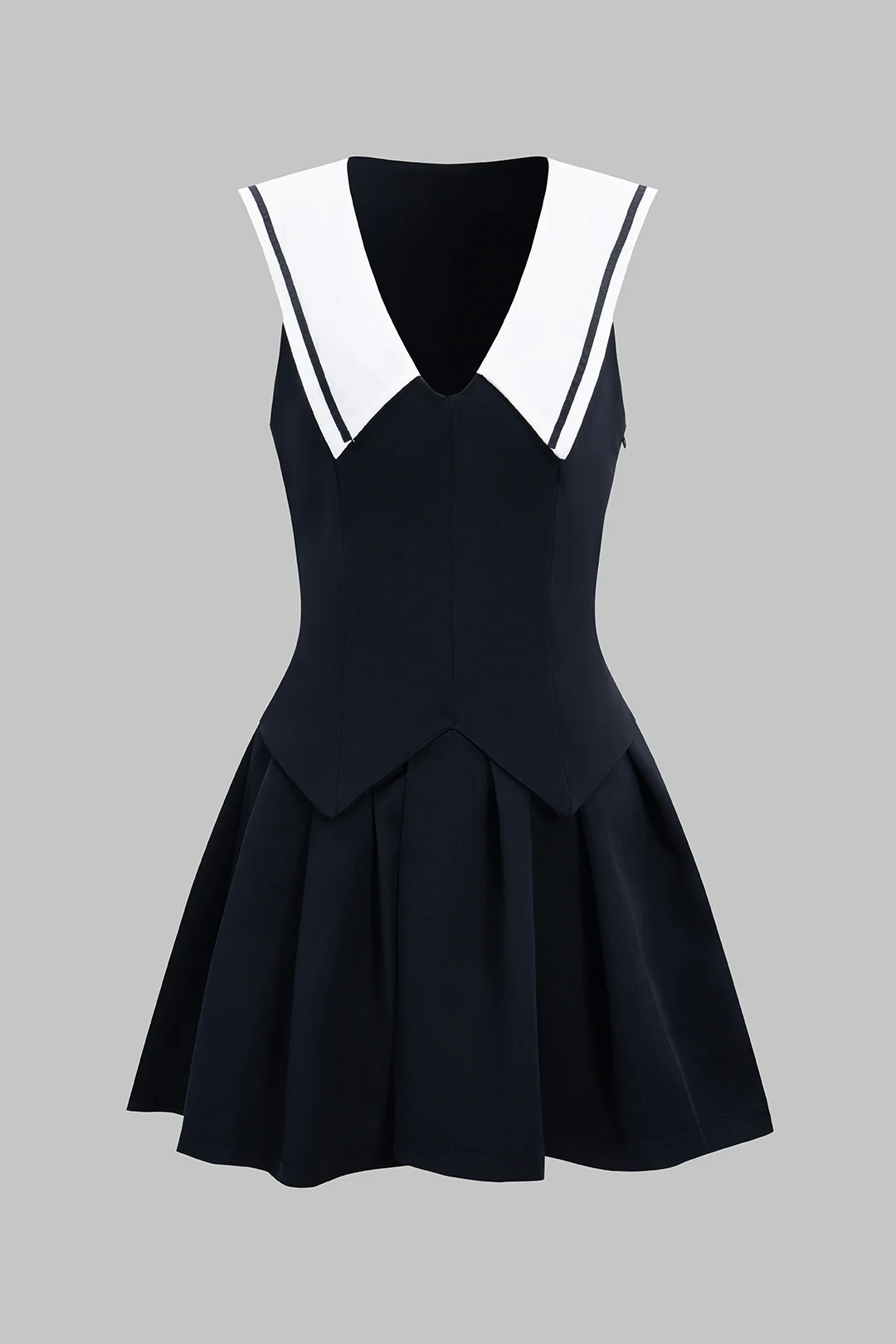 Contrasting V-Neck Tie-Up Sleeveless Mini Dress