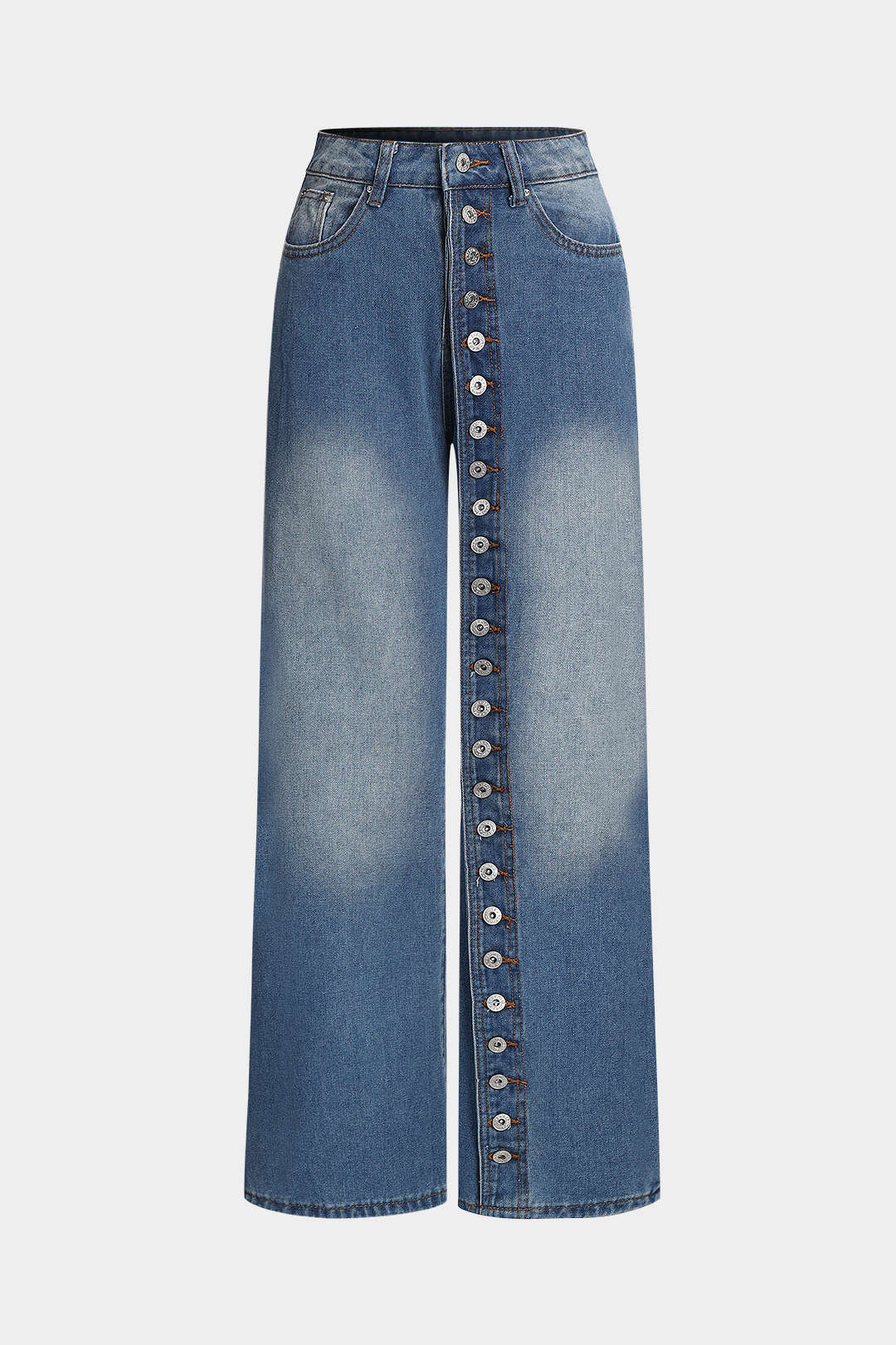 Buttoned High-Waisted Straight-Leg Denim Jeans