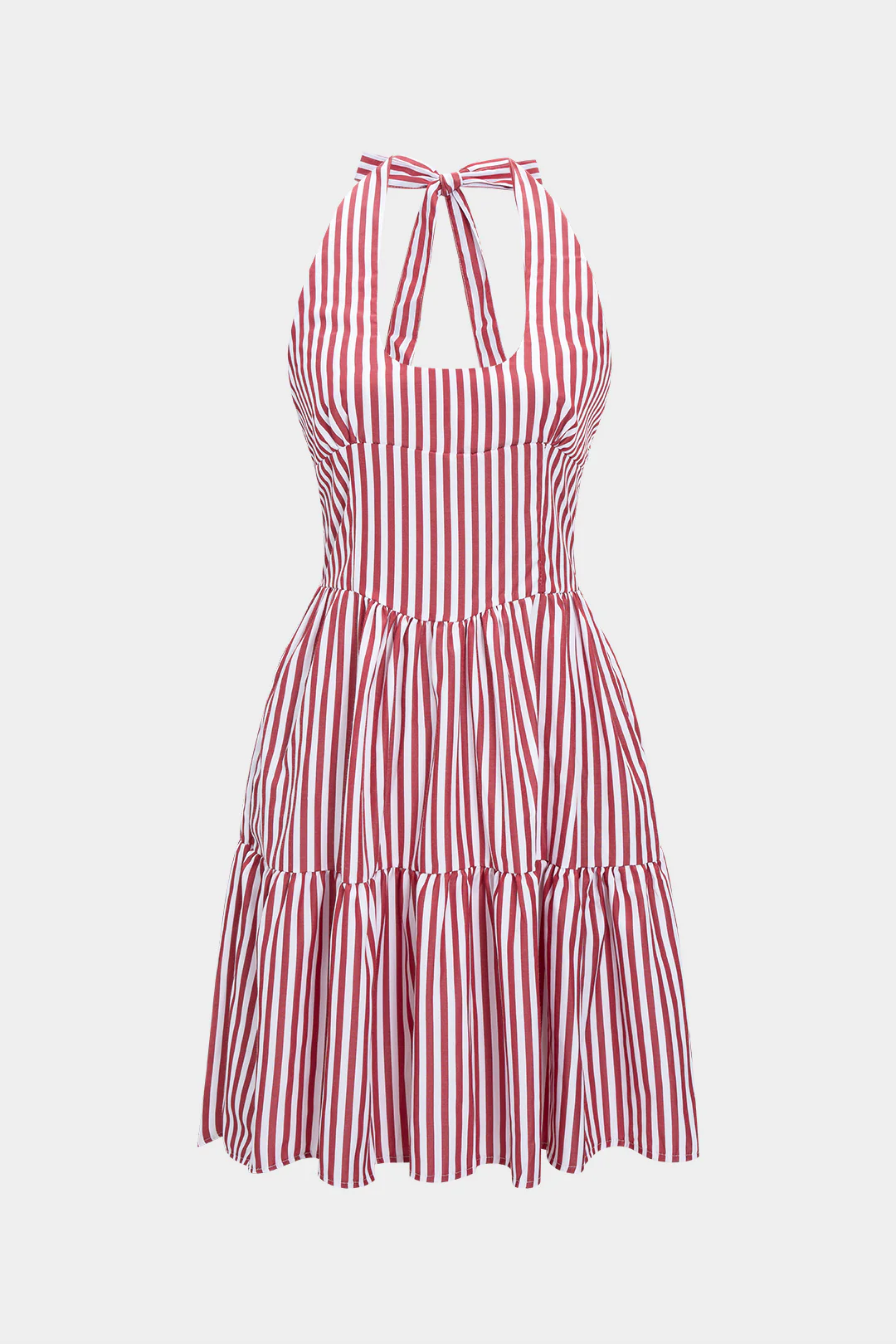 Striped Halter Neck Tie-Back Sleeveless Mini Dress