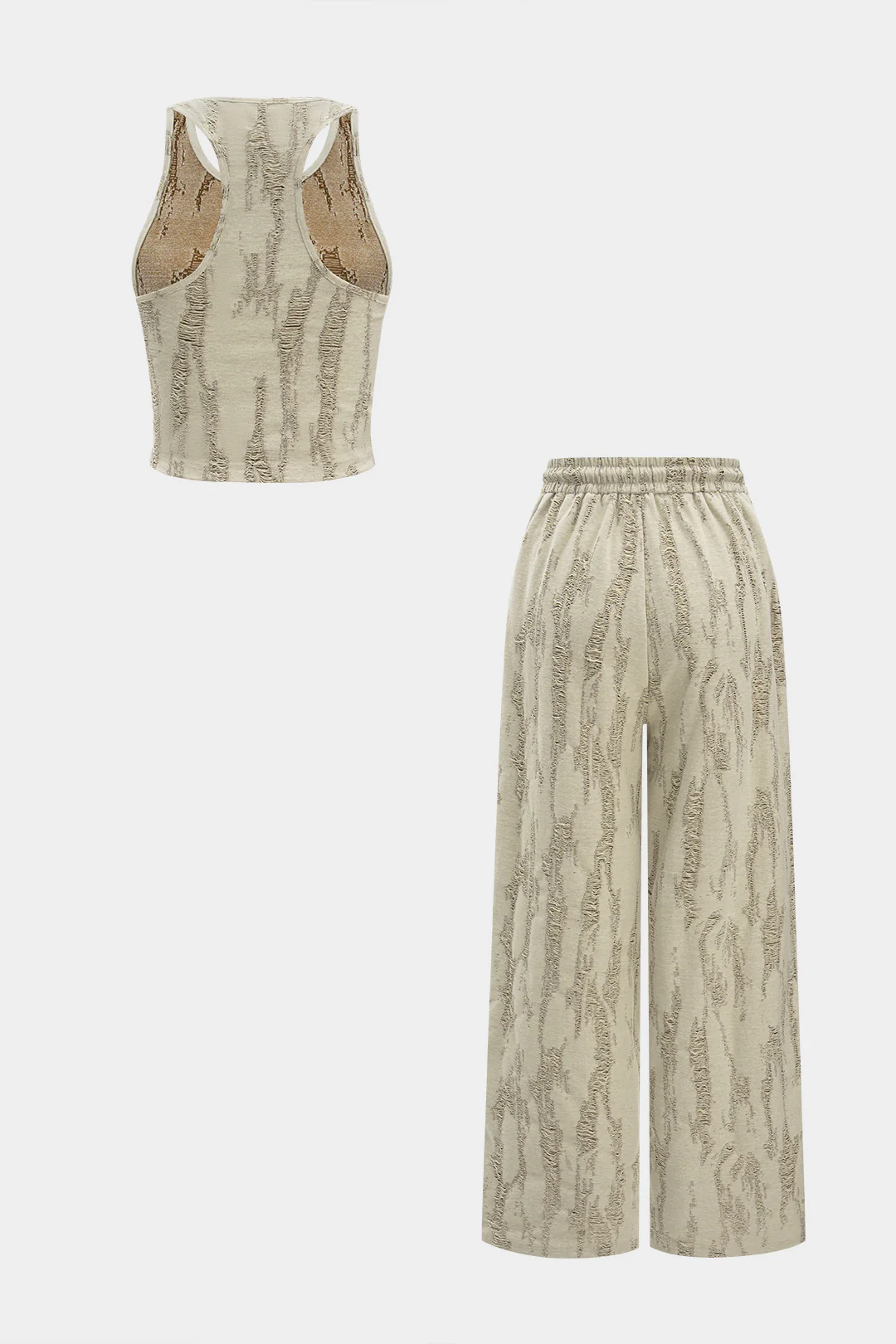 Ripped Sleeveless Tank Top And Drawstring High Waist Trousers Set