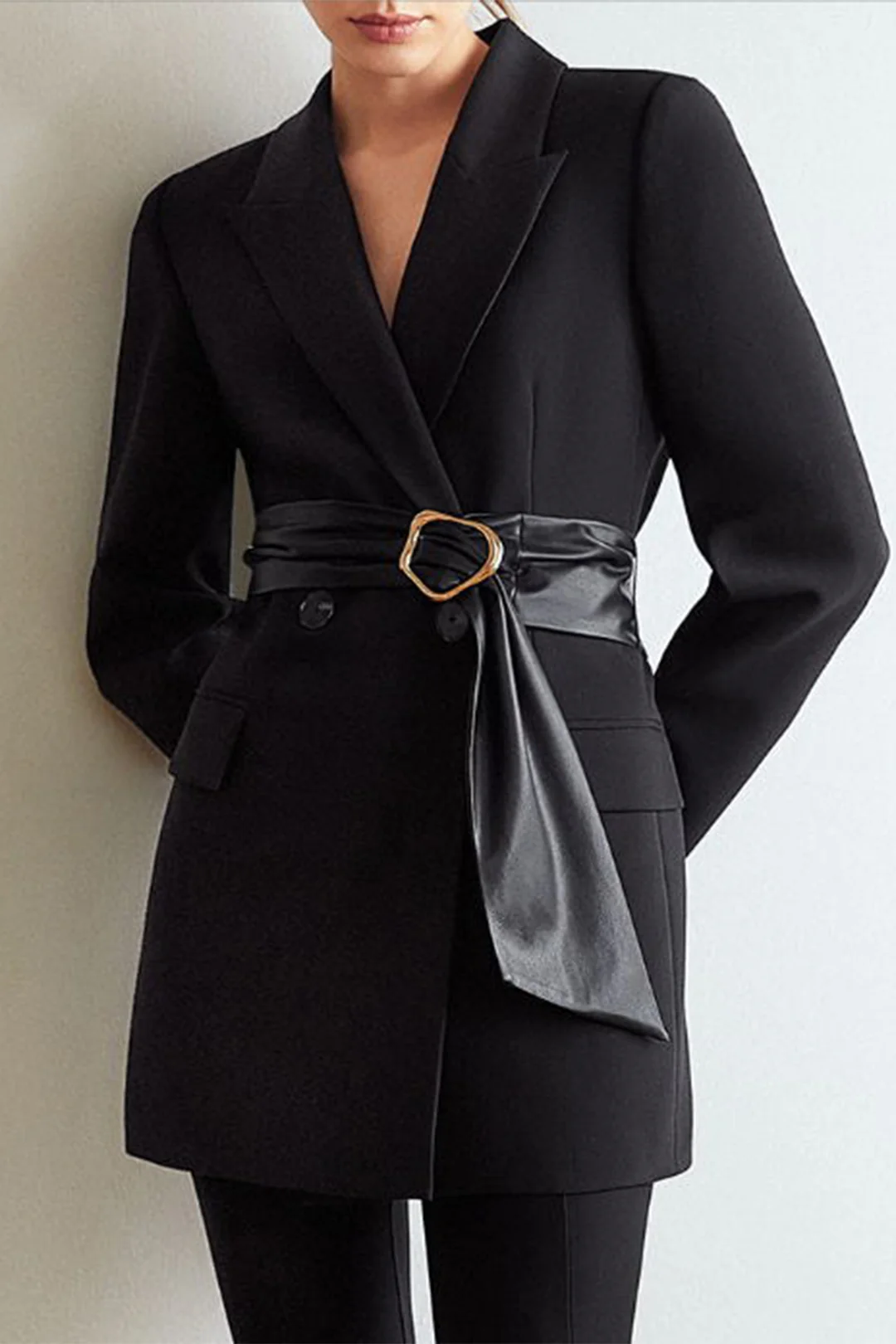 Faux Leather Notched Lapel Jacket