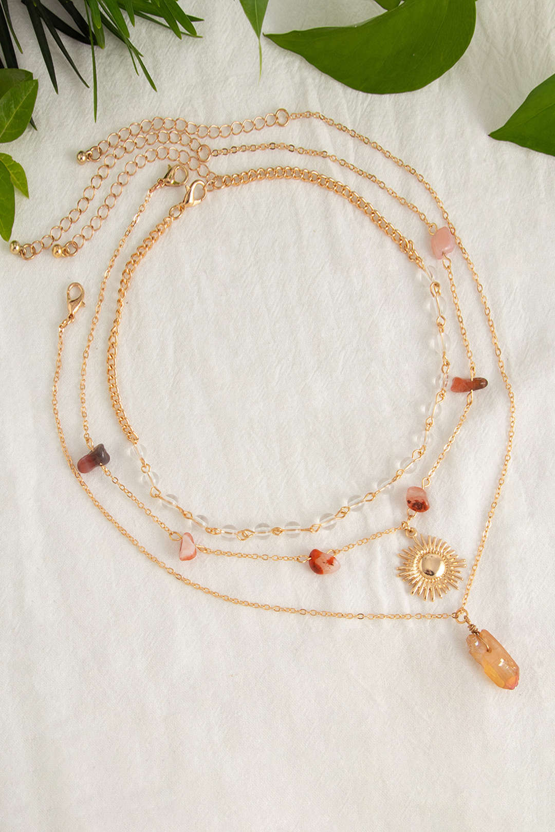 Stone Flower Bead Decor Metal Necklace