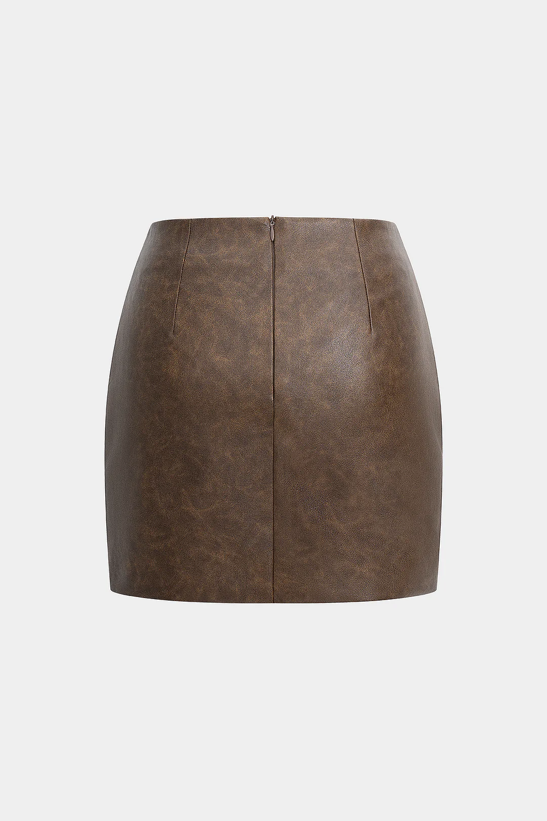 Faux Leather Pleated Zipper Skirt
