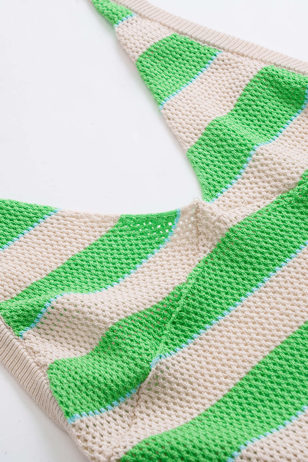 Contrast Knit Halter Neck V-Neck Backless Sleeveless Dress