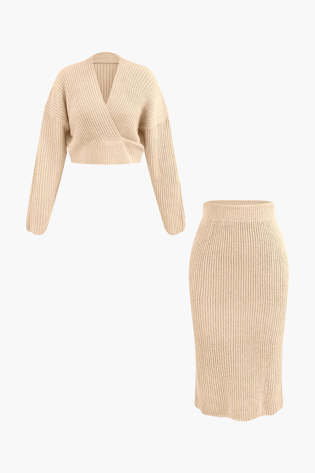 V-neck Long Sleeve Sweater and Skirt Set