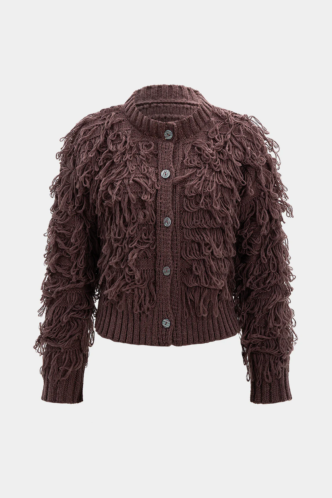 Knit Button Fringe Cardigan