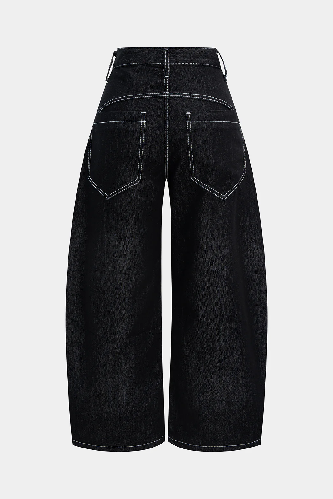Denim Contrast Whipstitching Metallic Buckle Wide Leg Barrel Jeans