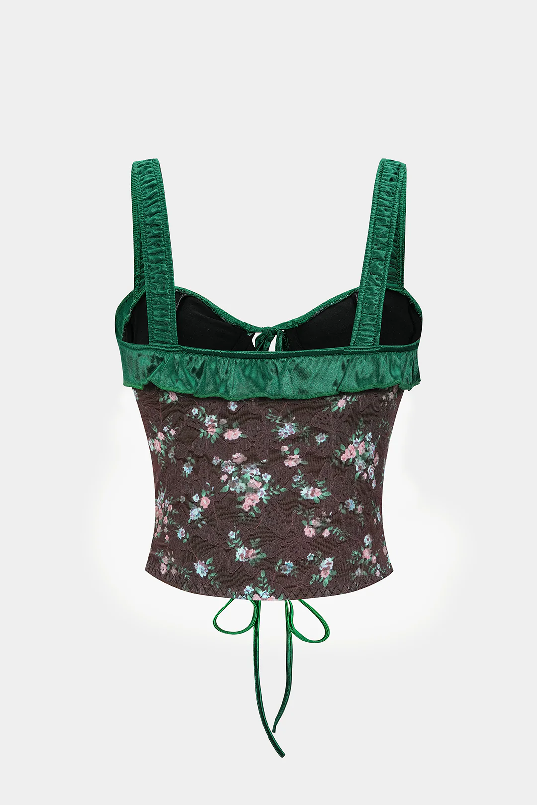 Vintage Floral Print Mesh Tie-Front Camisole Top