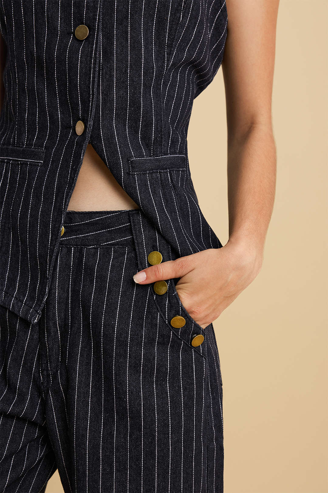 Denim Stripes Print Zipper Straight Leg Jeans