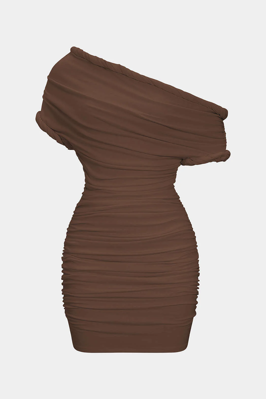 Asymmetrical Ruched Twist Knot Short Sleeve Mini Dress