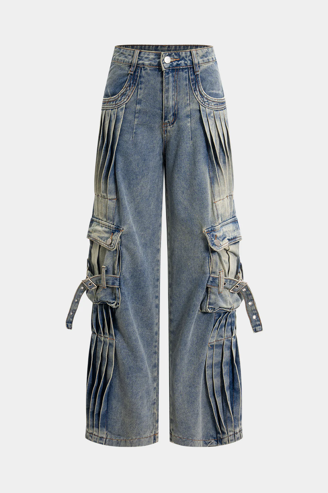 Pleated Pocket Denim Jeans