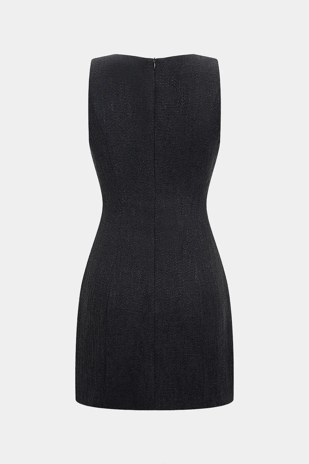 Texture Button Zipper Sleeveless Mini Dress