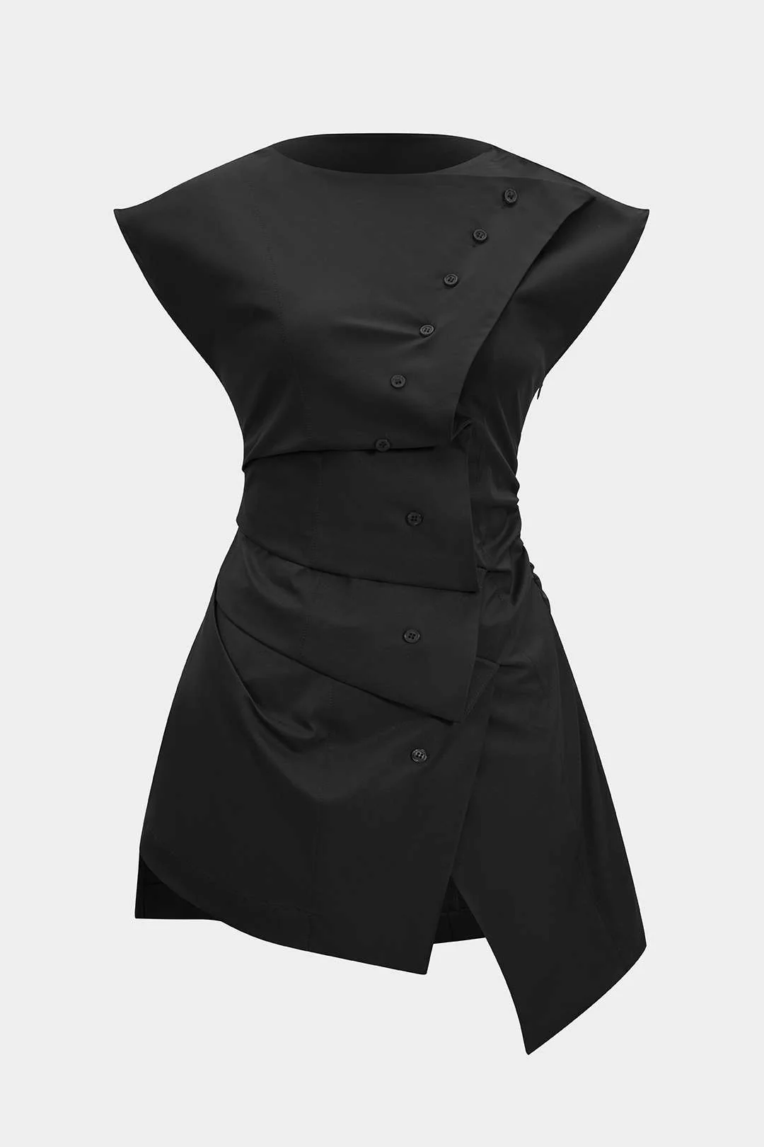 Ruched Button Tie-Back Asymmetrical Flutter Short-Sleeve Shirt