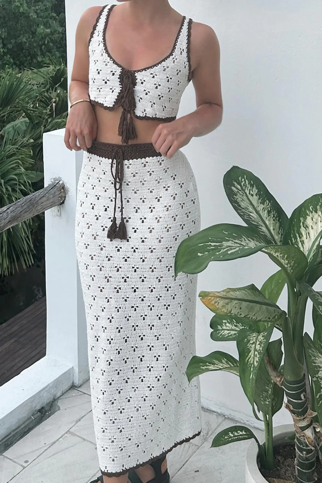 Hollow Out Strappy Top And Skirt Set