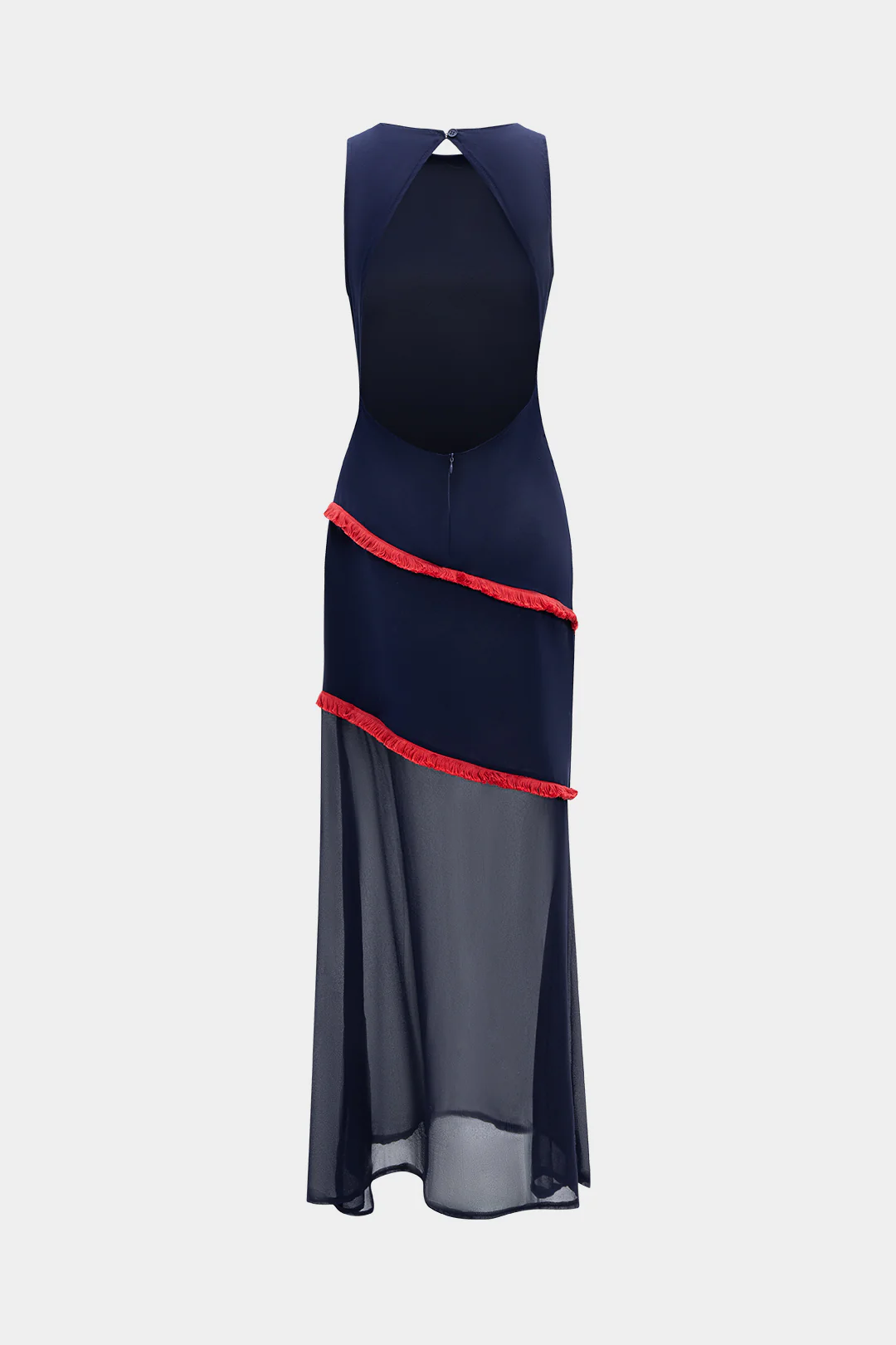 Chiffon Patchwork Contrast Fringed Sleeveless Maxi Dress