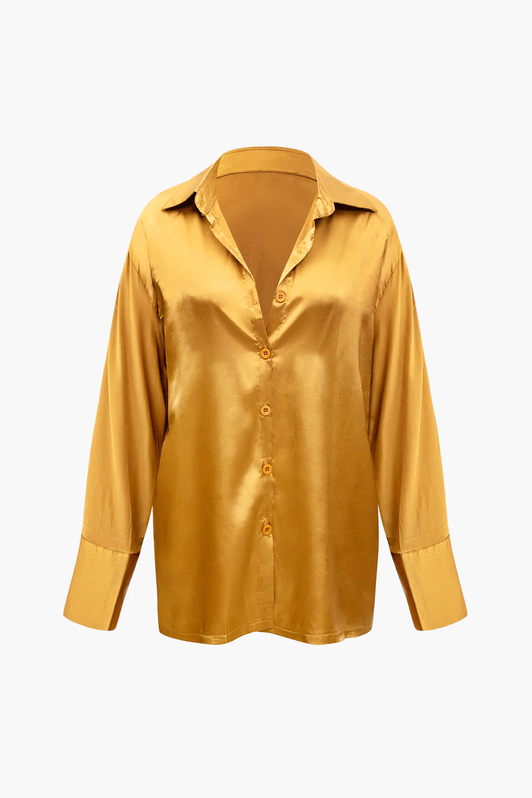 Satin Button-Up Long-Sleeve Shirt and Pants Ensemble