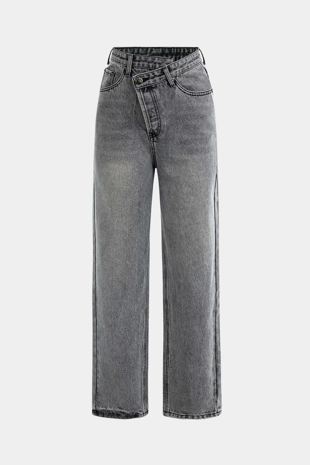 Asymmetrical Waist Straight-Leg Jeans