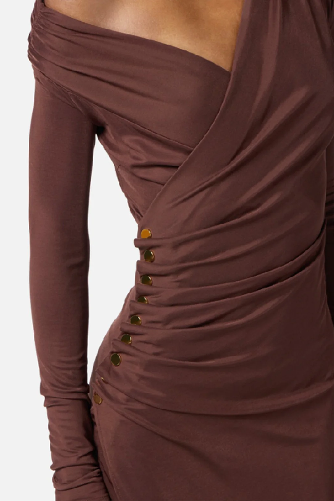 Asymmetrical Ruched Long Sleeve Floor-Length Dress