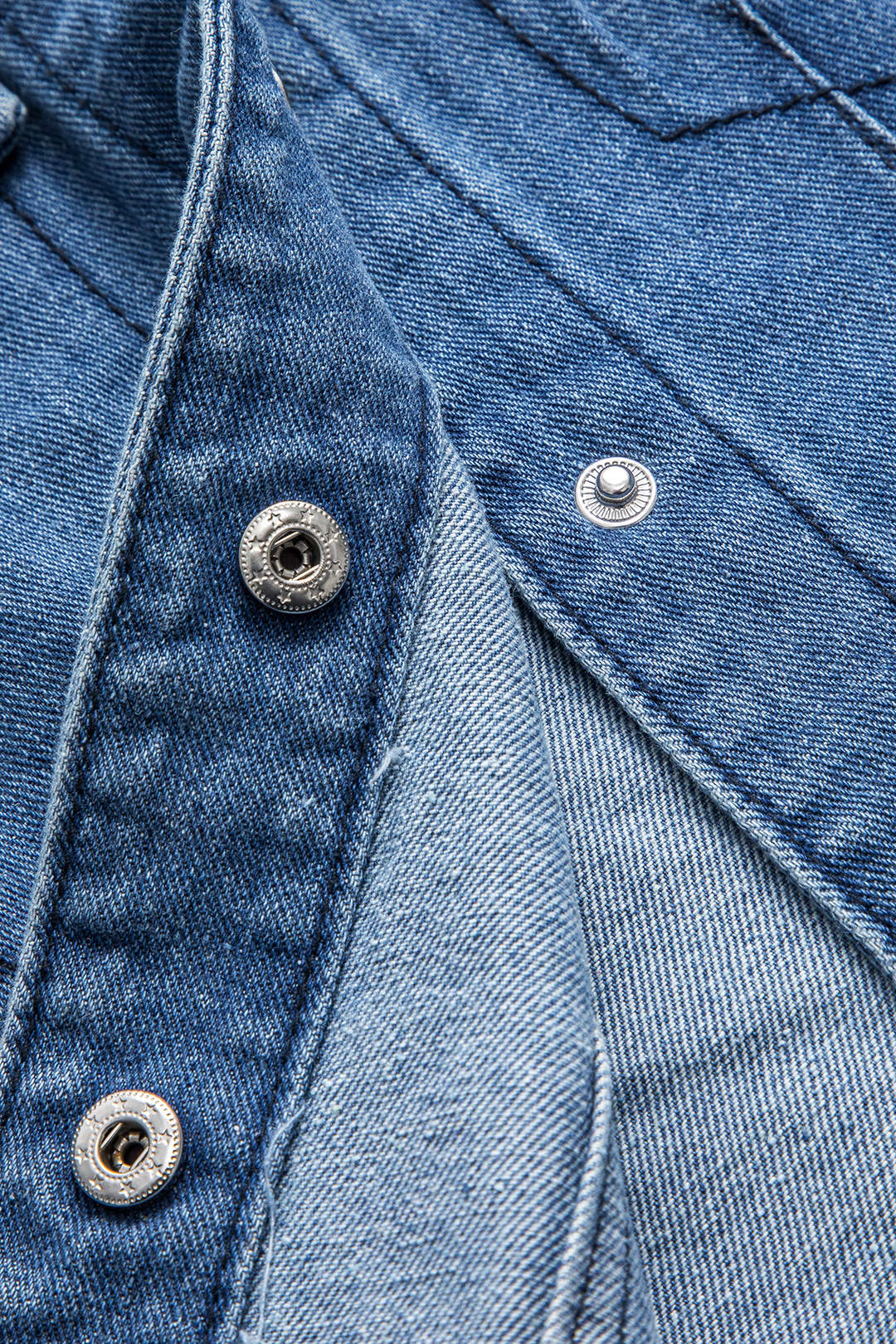 Denim Patchwork Button Round Neck Pocket Outerwear