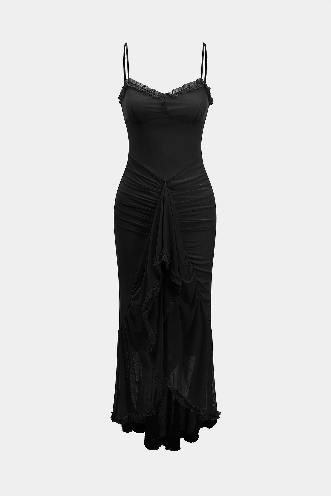 Mesh Slip Ruffled Maxi Dress
