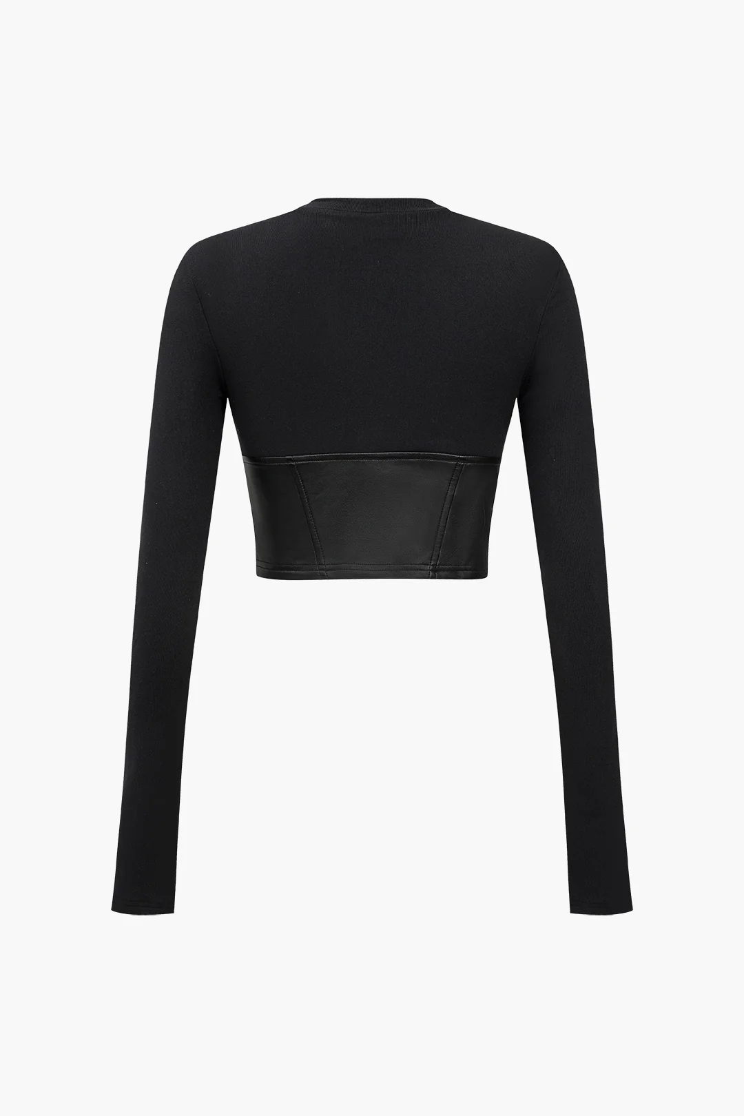 Faux Leather Patchwork Long-Sleeved Top