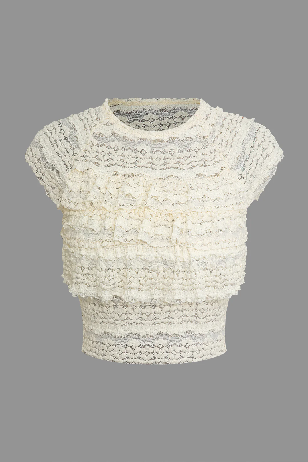 Lace Ruffle Crop Top And Skirt Set