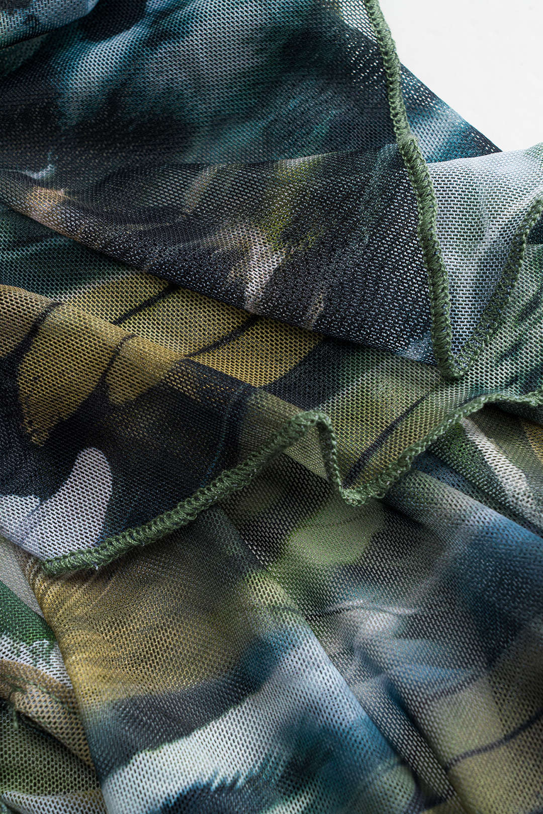 Abstract Pattern Mesh Halter Neck Backless Tie-Up Sleeveless Mini Dress