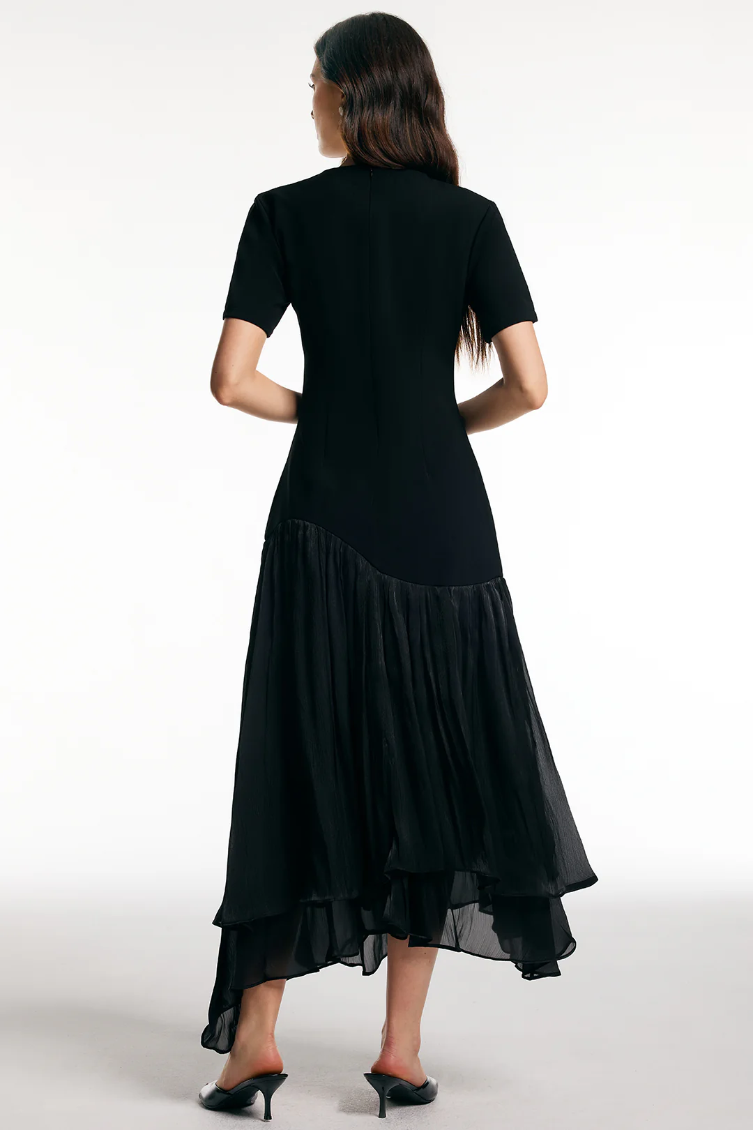 Patchwork Ruffled Hem Short-Sleeve Maxi Dress